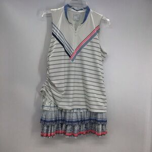 Lucky In Love Two Piece Tennis Pickleball Athletic Set White/Blue Size Large